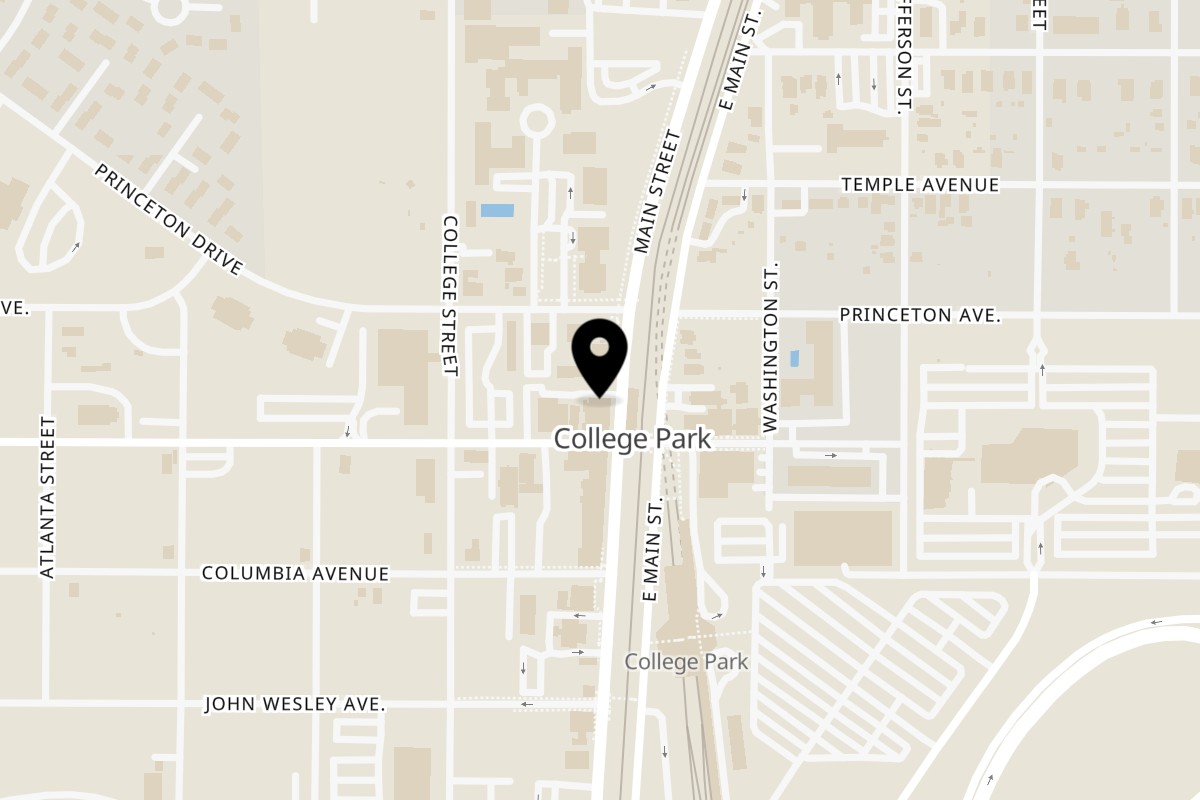 Map showing the location of The Real Milk & Honey on 3719 Main St in College Park